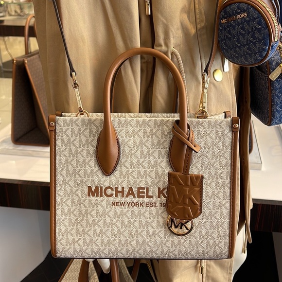 Michael Kors Mirella Small Shopper Top Zip Crossbody Bag Vanilla Logo MK - Picture 11 of 16